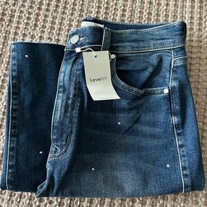 Level 99 Women's Indigo wide Leg  jeans NWT rhinestones